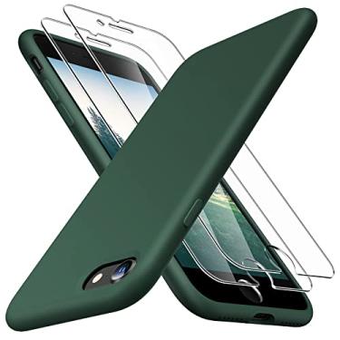 Imagem de TOCOL Capa 3 em 1 para iPhone SE 2020/2022, capa para iPhone 8/7, com protetor de tela de 2 pacotes, capa de telefone fina de silicone líquido à prova de choque de 4,7 polegadas, [antiarranhões] [proteção contra quedas], verde alpino