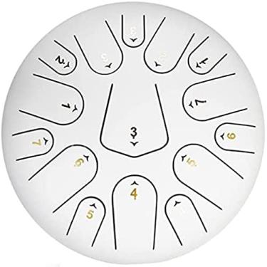 Imagem de Tambor de língua de aço 12 polegadas 15 notas Instrumento de percussão C-Key com bolsa de viagem e baquetas Livro de tutorial Handpan Drum para prática de meditação, ouro, 12 polegadas 15 no