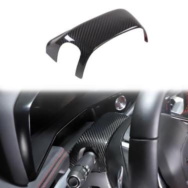 Imagem de Daeiclru Capa de acabamento de base de volante de carro de fibra de carbono real compatível com Chevrolet Corvette C8 2020-2023, acessórios de acabamento de painel de volante interno (preto)