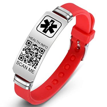 Imagem de Theluckytag Pulseiras médicas para homens e mulheres com código QR, pulseiras de identificação de alerta médico para viagens esportivas - Pulseira de silicone à prova d'água para pulsos de até 20 cm