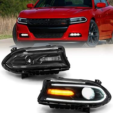 Imagem de FIONE - Para Dodge Charger Faróis Montagem 2015 2016 2017 2018 2019 2020 2021 Faróis de halogêneo com LED DRL e Luzes de seta para o lado esquerdo do motorista e direito do passageiro 68214399AC 68214398AC