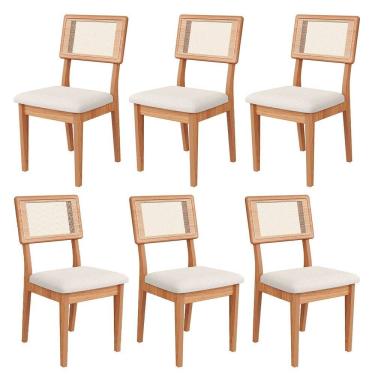 Imagem de Kit 6 Cadeiras Estofadas com Encosto de Tela MDF Freijó Césare Claro