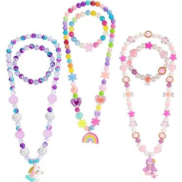 Imagem de PinkSheep Joias infantis colar gargantilha e pulseira pacote com 3 9 peças, joias para meninas pequenas em caixa, presente para meninas, acessórios para meninas, one size, Resina, Sem pedra