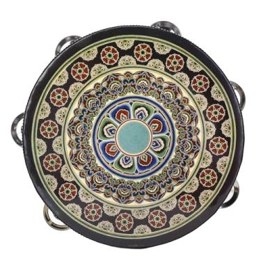 Imagem de Tambor de Percussão Portátil, Pandeiro de Percussão de Ritmo Com Jingles de Metal 8 Tamanhos para Presentes de Música de Dança (Flor Negra)