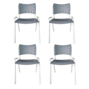 Imagem de Ecom Home - Kit 4 Cadeiras ISO Cinza na Base Branca Comercial Empilháveis para Escolas Bares Restaurantes Igrejas Sorveterias e Comércio
