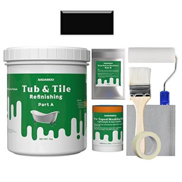 Imagem de NADAMOO Kit de retoque de banheira e azulejo (1 kg/35 oz, com ferramentas, preto), kit de retoque de pintura de bancada DIY para banheiro, cozinha, porcelana, esmalte, fibra de vidro, revestimento semifosco