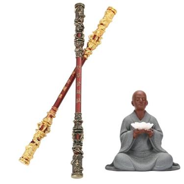 Imagem de DFFMQSJ 2 peças engraçadas Monkey King Staff & Suporte Zen para mesa de jogos, decoração de mesa de computador, Black Myth Wukong Alloy Ruyi Golden Cudgel Game Collection, sala de jogadores, rack de