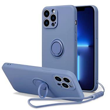 Imagem de UEEBAI Capa para iPhone 13 Pro (6,1 polegadas), capa fina de silicone líquido com suporte de anel giratório de 360 graus, alça de mão moderna, suporte magnético para carro, à prova de choque, capa