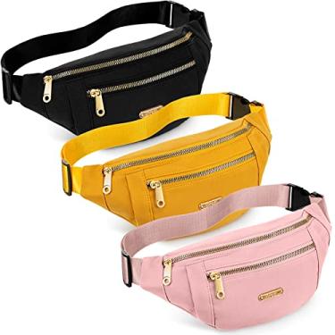 Imagem de Pochete impermeável com 3 peças para mulheres e homens, pochete com alça ajustável, bolsa de cintura para esportes, corrida, exercício, caminhada, viagens, Preto, amarelo, rosa