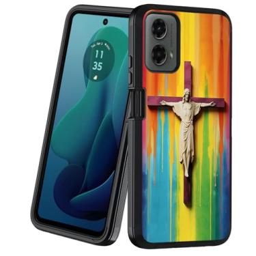 Imagem de BXIKEOPIU Capa para Motorola Moto G 5G 2024 / Moto G Play 5G 2024, capa protetora resistente à prova de choque de 3 camadas à prova de poeira/queda para Moto G 5G 2024, Cristo Cruz Jesus