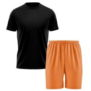 Imagem de Kit Calção Short Futebol Basquete Laranja + Camiseta Manga Curta Masculina-Masculino