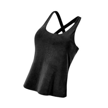 Imagem de kowaku Regata esportiva feminina para ioga, sutiã embutido, exercícios, prática, respirável, roupa de ginástica, roupa esportiva estilosa, colete de corrida, Black M