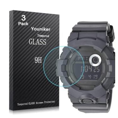 Imagem de Youniker Pacote com 3 películas de vidro temperado para Casio GBD800 para relógio masculino Casio G Shock GBA800 películas protetoras de tela de vidro antiarranhões antidigitais sem bolhas