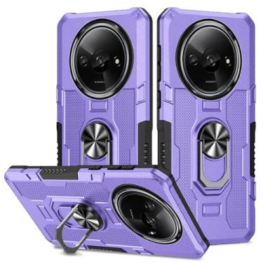 Imagem de Sidande Capa para Xiaomi Redmi A3, 23129RN51X, suporte de suporte resistente, suporte magnético embutido para carro, à prova de choque, capa protetora para celular para Xiaomi Redmi A3 roxo