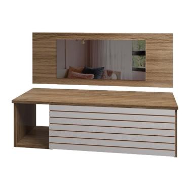 Imagem de Penteadeira Suspensa com Painel Espelho Gaveta e Nicho Organizador Maquiagem 90 cm Savana Branco Mobília Decor