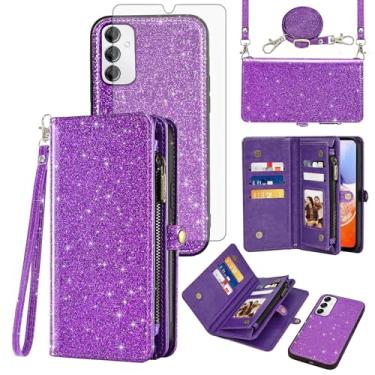 Imagem de Asuwish Capa de celular para Samsung Galaxy A14/M14 5G carteira com zíper destacável com protetor de tela de vidro temperado cordão alça de pulso flip suporte de cartão de crédito A 14 4G 14A 14M G5