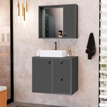 Imagem de Conjunto Gabinete para Banheiro com Cuba Sobrepor e Espelheira Toro 60 Cm Grafite