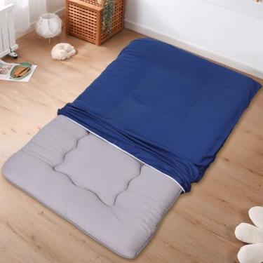 Imagem de Capa de futon 100% algodão, macia, lavável e lavável para colchão tradicional japonês, à prova de poeira (Queen, azul marinho)