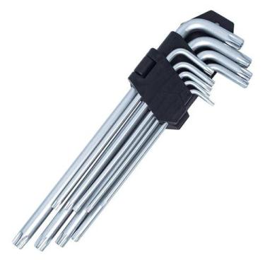 Imagem de CHAVE TORX CROMADA 9 PÇS TF-007 GRANDE T10 ao T50 cabo longo