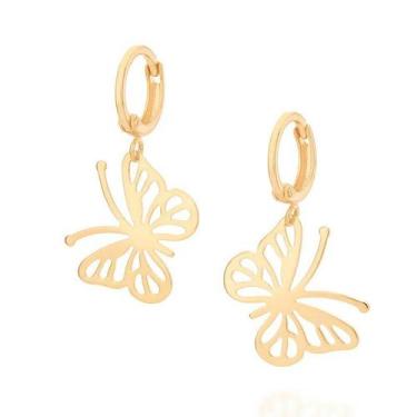 Imagem de Brincos banhado ouro 3x 24k 18k e 22k femininos argola 2 borboletas ro