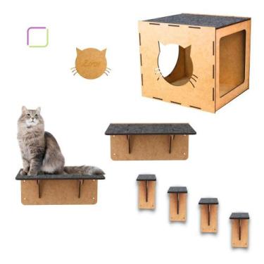 Imagem de Kit Playground Gato 7 Peças Mdf Degraus Nicho e Prateleiras - Box Fan