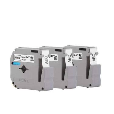 Imagem de Kit 3 Fita Rotulador Original Brother PT70 PT80 12mm Branca Com Escrit