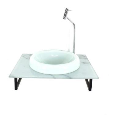 Imagem de Gabinete de vidro banheiro 50cm com bancada marmorizada marmore branco
