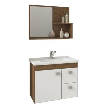 Imagem de Conjunto Gabinete de Banheiro 100% MDF Isa Com Espelheira E Pia Mgm Mó