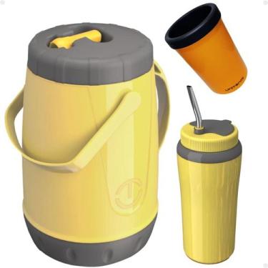 Imagem de Kit Garrafa Jarra Pávia 2,5 Litros + Copo Térmico 650ML com Bomba Inox
