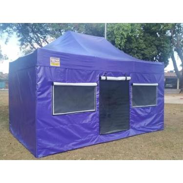 Imagem de Tenda Sanfonada Camping 4,5x3 PVC Vínilica - Goiania Tendas, Azul