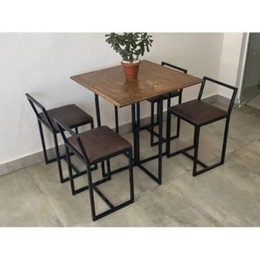 Imagem de Conjunto Mesa 4 Cadeiras Pequena Estofado Marrom Industrial Premium