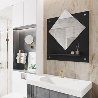 Imagem de Espelheira de Banheiro Com Prateleira Firenze Decore Preto - Comprar M