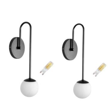 Imagem de Kit 2 Arandelas Parede Jabuticaba Lavabo Globo Preto+Led - arandela ja