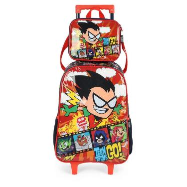 Imagem de Kit Mochila Rodinhas Lancheira Luxcel Teen TitansGo Vermelho