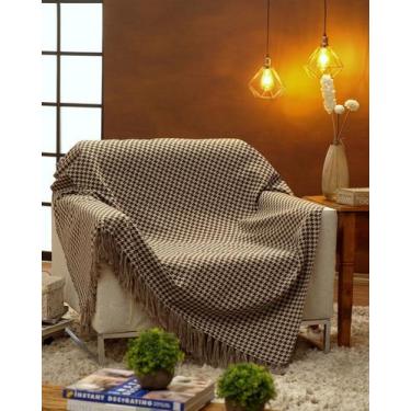 Imagem de Manta Para Sofá Dupla Face Jacquard Pied de Poule Marrom/Bege - FASTLA