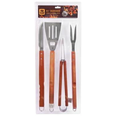 Imagem de Kit Churrasco Barbecue Em Aço de Inox Com Cabo de Madeira 4Pçs 256800 