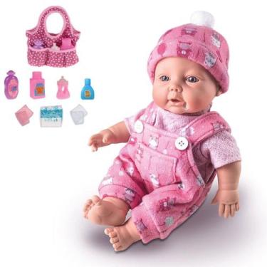 Imagem de Boneca 100% Vinil Reborn Menina Brinquedos + Bolsinha Bebê - Milk Brin