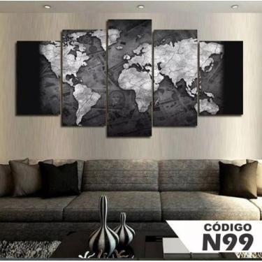 Imagem de Quadro 5 Peças Mosaico Mapa Mundi Preto E Branco 4k Mdf6mm - NEYRAD