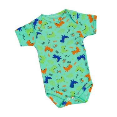 Imagem de Body para Bebê Menino Manga Curta Estampadinho Dino Verde - Era Uma Ve