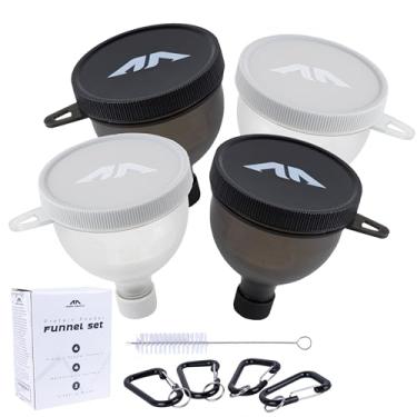 Imagem de Conjunto de funil de proteína em pó – elegante funil de garrafa de água para suplemento em pó com escova de limpeza e mosquetões – Recipiente portátil de proteína em pó sem bagunça para ir para treino, fitness, viagens – Pacote com 4