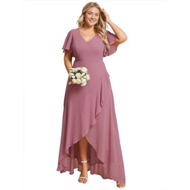 Imagem de Ever-Pretty Vestidos femininos de verão com decote em V alto e baixo chiffon plus size curvilíneos semiformais para convidados de casamento com mangas 1749-DAPH, Orquídea, 24