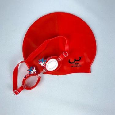 Imagem de Kit De Natação Com Touca De Silicone e Óculos Para Crianças Menino ou 