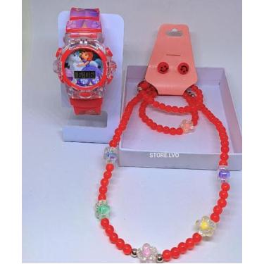 Imagem de kit Relógio infantil Digital Pisca Toca Musica Meninas + Conjunto Cola