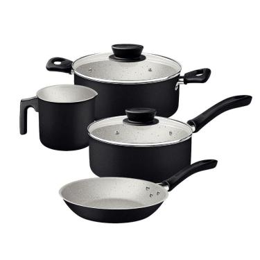 Imagem de Jogo De Panelas Tramontina Linz 4 Peças Em Aluminio Antiaderente Starflon Max Preto