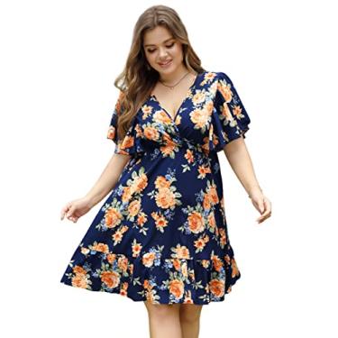 Imagem de FUNJULY Moderno feminino, Ck Mini vestido azul marinho amarelo florido - grande, GG