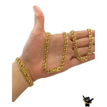 Imagem de Corrente Friso 8mm + Pulseira - Banhado a Ouro 18k - ToJoia18k