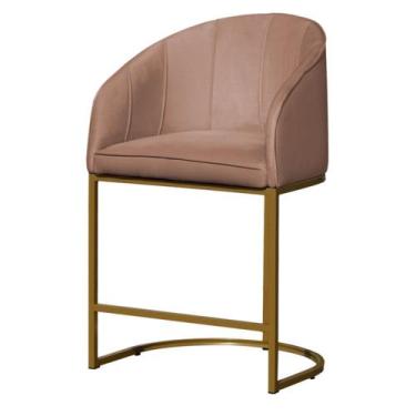 Imagem de Banco Banqueta Alta Poltrona Mia Base Metal Dourada Veludo - Fina Mobí