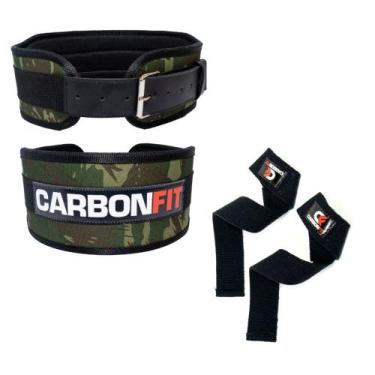 Imagem de Kit Cinturão + strap fita kit academia musculação cinto fivela - CARBO