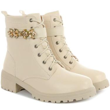 Imagem de Coturno Feminino Bota Tratorada Salto Baixo Confortável - OLZZY, Off w