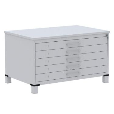 Imagem de Mapoteca 5 Gavetas Pandin 120 cm (Larg) Inmetro Tampo MDP Cinza Estrutura e Gavetas em Aço Cinza